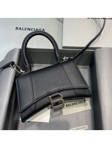 Balenciaga Hourglass Mini Top Handle Bag in Litchi-Grained Calfskin Black/Silver 2020