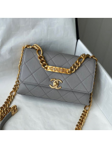 Chanel Grained Calfskin & Gold-Tone Metal Mini Flap Bag AS2711 Gray 2021