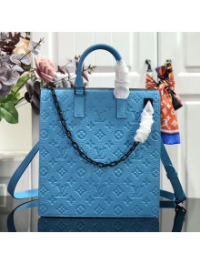 Louis Vuitton Men's Monogram Embossed Leather Runaway Tote Bag M44476 Blue 2019