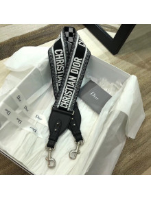 Dior Wide "Christian Dior" Strap in Black and White Embroidered Canvas 2018