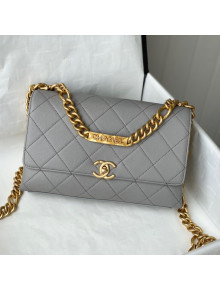 Chanel Grained Calfskin & Gold-Tone Metal Flap Bag AS2764 Gray 2021