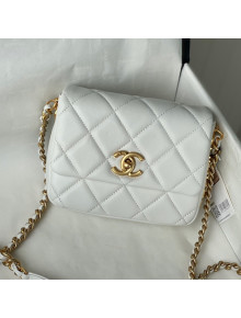 Chanel Lambskin Mini Sqaure Flap Bag with Metal Side Logo AS2734 White 2021