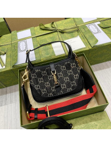 Gucci Jackie 1961 Mini Shoulder Bag in Black GG Denim Jacquard 685127 2022