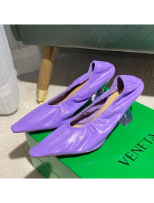 Bottega Veneta Almond Pumps in Purple Lambskin with Plexiglass Heel 2020