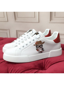Dolce & Gabbana PORTOFINO Sneakers In Calfskin With Patch of the Designers White/Red 2020(For Women and Men)