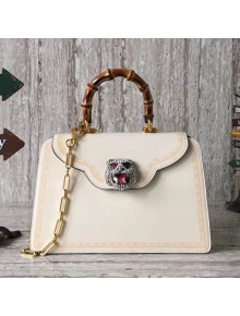 Gucci Frame Print Leather Top Handle Bag 495881 White 2017