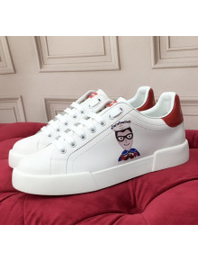 Dolce & Gabbana PORTOFINO Sneakers In Calfskin With Patch of the Designers Red/White 2020(For Women and Men)