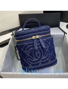 Chanel Quilted Denim Chain Round Vanity Case With Top Handle Blue 2020
