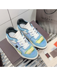 Valentino One Stud Print Leather Low-Top Sneakers Blue/White 2021