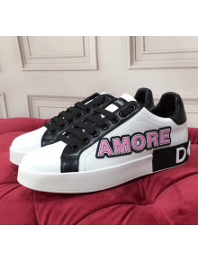 Dolce & Gabbana PORTOFINO Sneakers In Calfskin With Patch Amore/White 2020(For Women and Men)