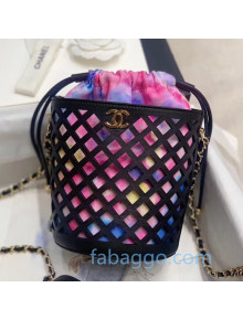 Chanel Cutout Drawstring Bucket Bag and Clutch Set Black/Multicolor 2020