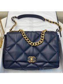 Chanel Quilted Goatskin Chanel 19 Maxi Flap Bag AS1162 Navy Blue 2020(Top Quality)
