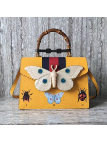 Gucci Leather with Moth Medium Top Handle Bag 488691 Yellow 2017