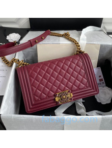 Chanel Quilted Calfskin Medium Boy Flap Bag with Stone CC Charm A67086 Burgundy 2020