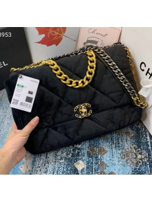 Chanel Quilted Velvet Chanel 19 Maxi Flap Bag AS1162 Black 2020