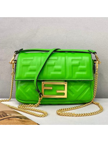 Fendi Baguette Mini FF Logo Lambskin Flap Bag Green 2021