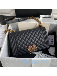 Chanel Quilted Calfskin Medium Boy Flap Bag with Stone CC Charm A67086 Black 2020