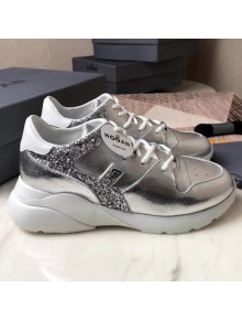Hogan Active One Leather & Glitter Sneaker Silver 2019