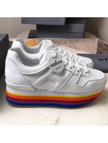Hogan Calfskin Maxi H222 Sneaker with Rainbow Sole White 2018