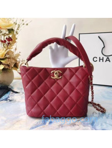 Chanel Quilted Lambskin Bucket Bag with Twist Top Handle AS2042 Red 2020