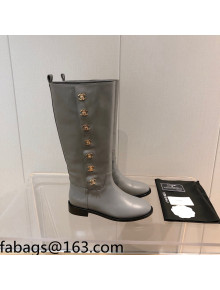 Chanel Calfskin CC Button High Boots Gray 2021