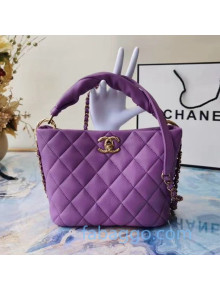 Chanel Quilted Lambskin Bucket Bag with Twist Top Handle AS2042 Purple 2020