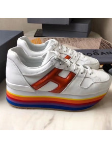 Hogan Calfskin Maxi H222 Sneaker with Rainbow Sole White/Red 2018