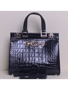 Gucci Zumi Crocodile Embossed Leather Small Top Handle Bag 569712 Black 2019