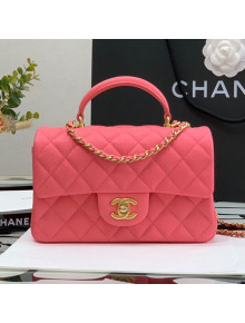 Chanel Grained Calfskin Mini Flap Bag with Top Handle AS2431 Coral Pink 2021