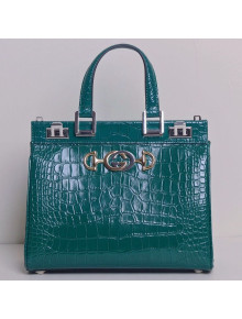 Gucci Zumi Crocodile Embossed Leather Small Top Handle Bag 569712 Green 2019