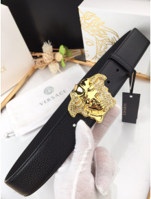 Versace Calfskin Belt 4cm with Logo Buckle Black 2021 02