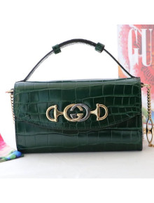 Gucci Zumi Crocodile Embossed Leather Mini Shoulder Bag 564718 Green 2019