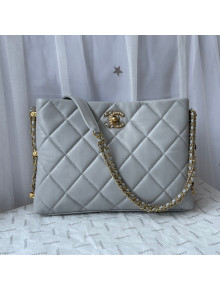Chanel Lambskin Hobo Bag with Side Chain Gray 2021