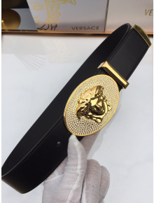 Versace Calfskin Belt 4cm with Logo Buckle Black 2021 03