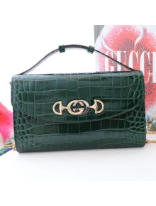 Gucci Zumi Crocodile Embossed Leather Small Shoulder Bag 572375 Green 2019