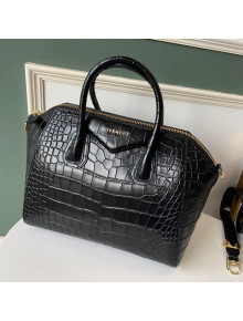 Givenchy Antigona Medium Bag in Embossed Crocodile Leather Black/Gold 2021