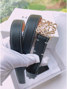 Loewe Anagram Litchi-Grained Calfskin Belt 2cm with Logo Buckle Black 2021