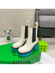 Bottega Veneta Flash White Calfskin Short Boots 9.5cm Turquoise Blue 2021