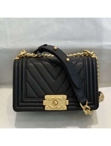 Chanel Chevron Grained Calfskin Small Boy Flap Bag A67085 Black/Bright Gold 2019