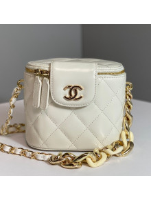 Chanel Lambskin Vanity Case with Patchwork Chain White 2021 083003