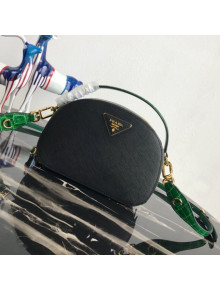 Prada Odette Saffiano Leather and Crocodile Bag 1BH123 Black/Green 2019