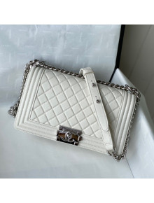 Chanel Grained Calfskin Medium Boy Flap Bag A67086 White/Silver 2021