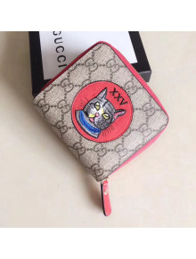 Gucci GG Supreme Mini Zip Wallet With Cat Patch 499382 Red 2018