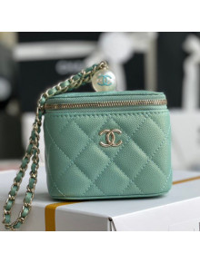 Chanel Iridescent Grained Calfskin Small Vanity with Pearl and Chain AP2161 Green 2021
