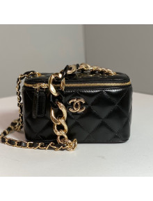 Chanel Lambskin Vanity Case with Patchwork Chain Black 2021 083004