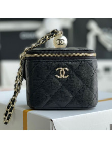 Chanel Iridescent Grained Calfskin Small Vanity with Pearl and Chain AP2161 Black 2021