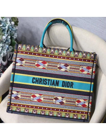 Dior Book Tote in Embroidered Canvas Turquoise 2019