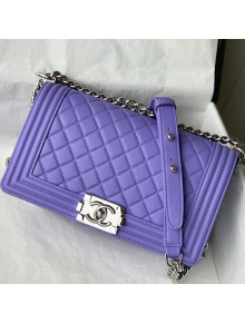 Chanel Grained Calfskin Medium Boy Flap Bag A67086 Purple/Silver 2021