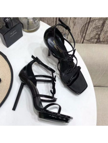 Saint Laurent Patent Leather YSL Platform High-Heel Sandals All Black 2020