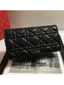 Dior Lady Dior Leather Clutch with Chain Black